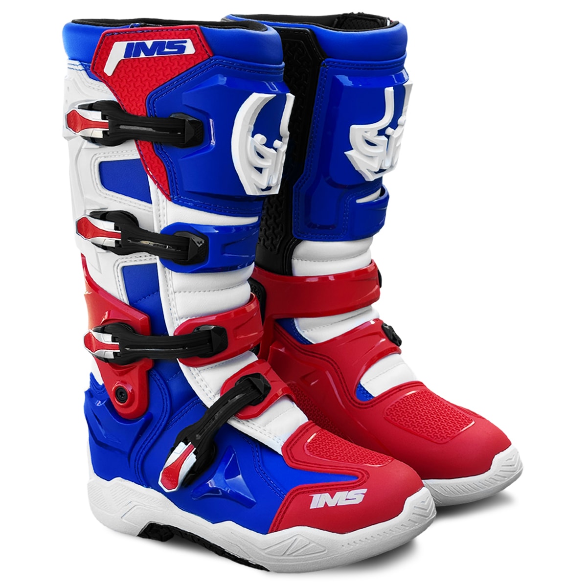 Bota Ims One Articulada Motocross Branco Azul Vermelho