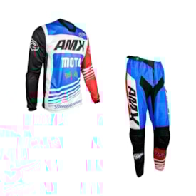 Calça e Camisa Amx Infantil Prime Moto Branco Azul
