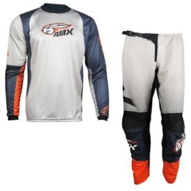 Calça e Camisa Amx New Classic com Bolso Trilha Enduro Cinza Laranja