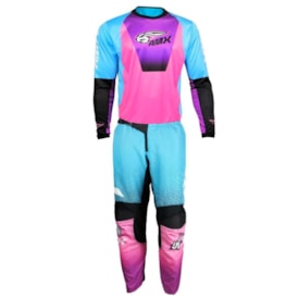 Segunda imagem do produto Calça e Camisa Amx Silver Azul Rosa Com Bolso Trilha Enduro