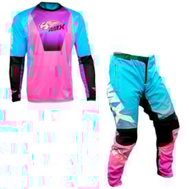 Calça e Camisa Amx Silver Azul Rosa Com Bolso Trilha Enduro