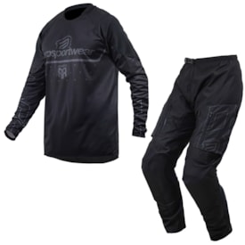 Calça e Camisa Asw 24 Ranger Preto Trilha Enduro com Bolso