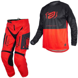 Calça e Camisa Asw Armadillo 23 Vermelho com Bolso Trilha Enduro