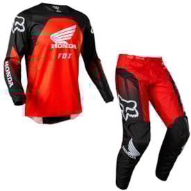 Calça e Camisa Fox 180 Honda Preto Vermelho