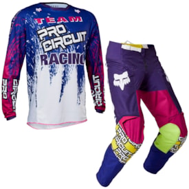 Calça e Camisa Fox 180 Pro Circuit Limited Edition Branco Azul