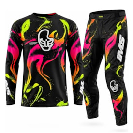 Segunda imagem do produto Calça e Camisa Ims Spec One Motocross Preto Fluor