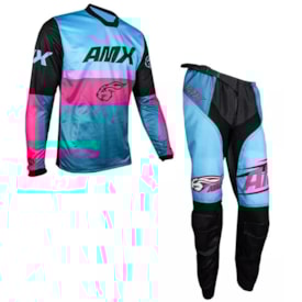 Calça e Camisa Infantil Amx Prime Race Azul Rosa