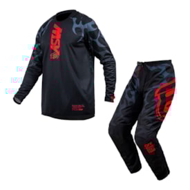 Calça e Camisa Infantil Asw Meta Preto Vermelho