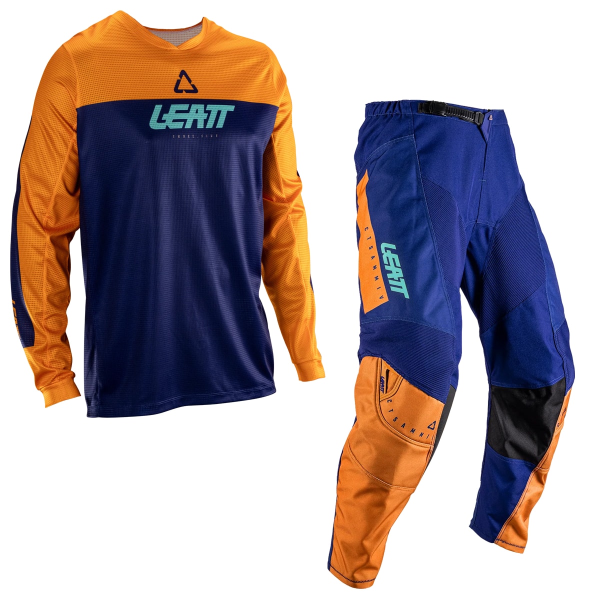 Calça e Camisa Leatt Moto 3.5 Laranja Azul