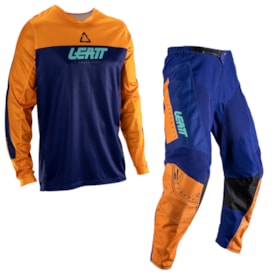 Calça e Camisa Leatt Moto 3.5 Laranja Azul