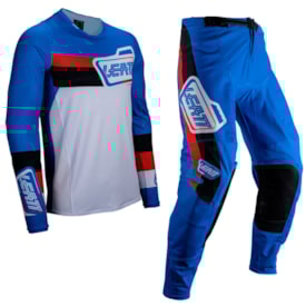 Calça e Camisa Leatt Moto 4.5 Lite Azul Branco