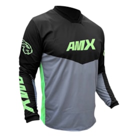 Camisa Amx Trilha Motocross Preto Cinza Fluor