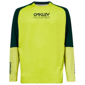 Camisa Oakley Factory Pilot Ls Manga Longa Jersey Amarelo Verde