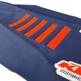 Segunda imagem do produto Capa de Banco Ktm 250 300 350 450 Exc Excf 12/16 Zombie Vulcanizada Azul Laranja