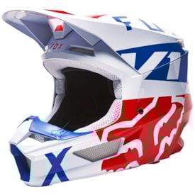 Capacete Fox V1 Skew Branco Vermelho