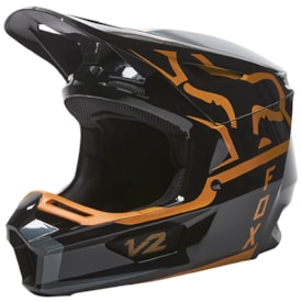 Segunda imagem do produto Capacete Fox V2 Merz Preto Dourado