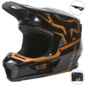 Capacete Fox V2 Merz Preto Dourado