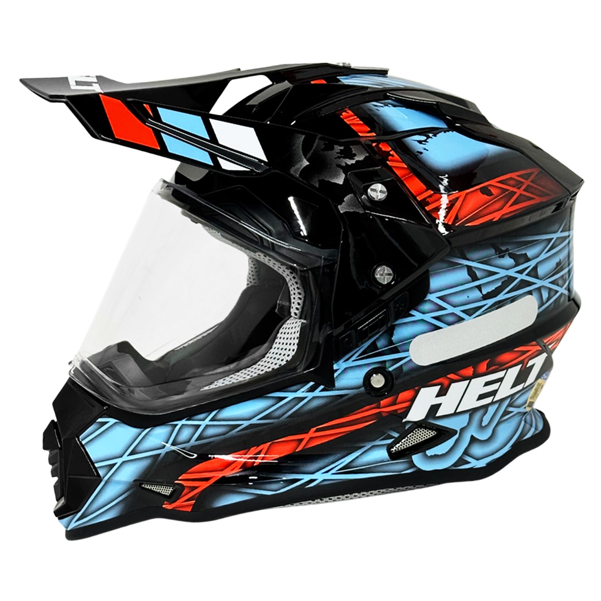 Capacete Helt Cross Vision Glass Adventure Preto Azul