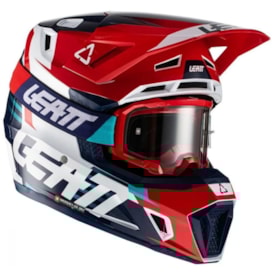 Capacete Leatt Brace Moto 7.5 V22 Azul Vermelho - Brinde Óculos Leatt Velocity 4.5