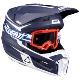 Capacete Leatt Moto 3.5 + Óculos Vizion 3.5 Azul Branco