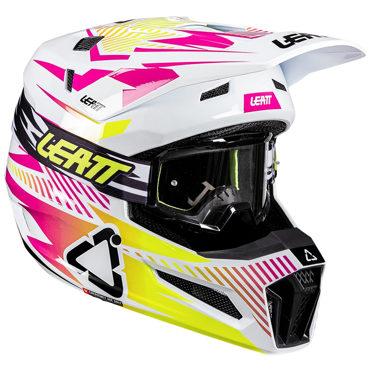 Capacete Leatt Moto 3.5 + Óculos Vizion 3.5 Branco Rosa