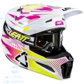 Capacete Leatt Moto 3.5 + Óculos Vizion 3.5 Branco Rosa