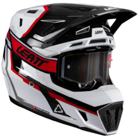 Capacete Leatt Moto 7.5 + Óculos Velocity 4.5 Branco Preto Vermelho