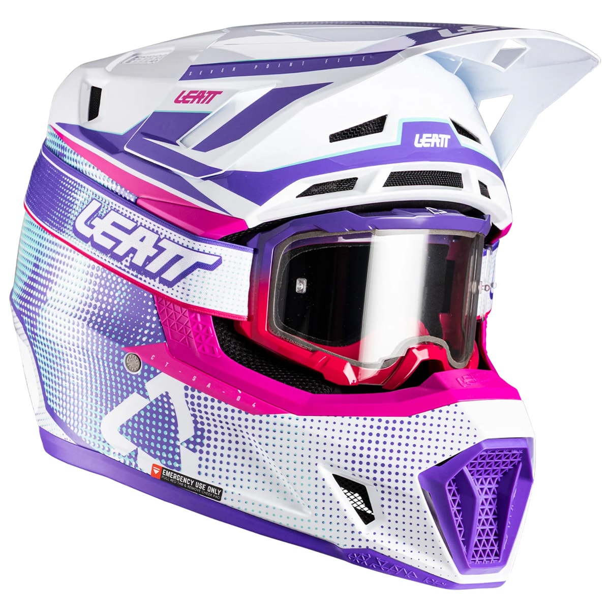 Capacete Leatt Moto 7.5 + Óculos Velocity 4.5 Branco Roxo