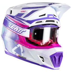 Capacete Leatt Moto 7.5 + Óculos Velocity 4.5 Branco Roxo