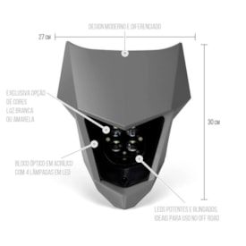Segunda imagem do produto Farol Moto de Trilha Universal Led 40w Biker Cinza