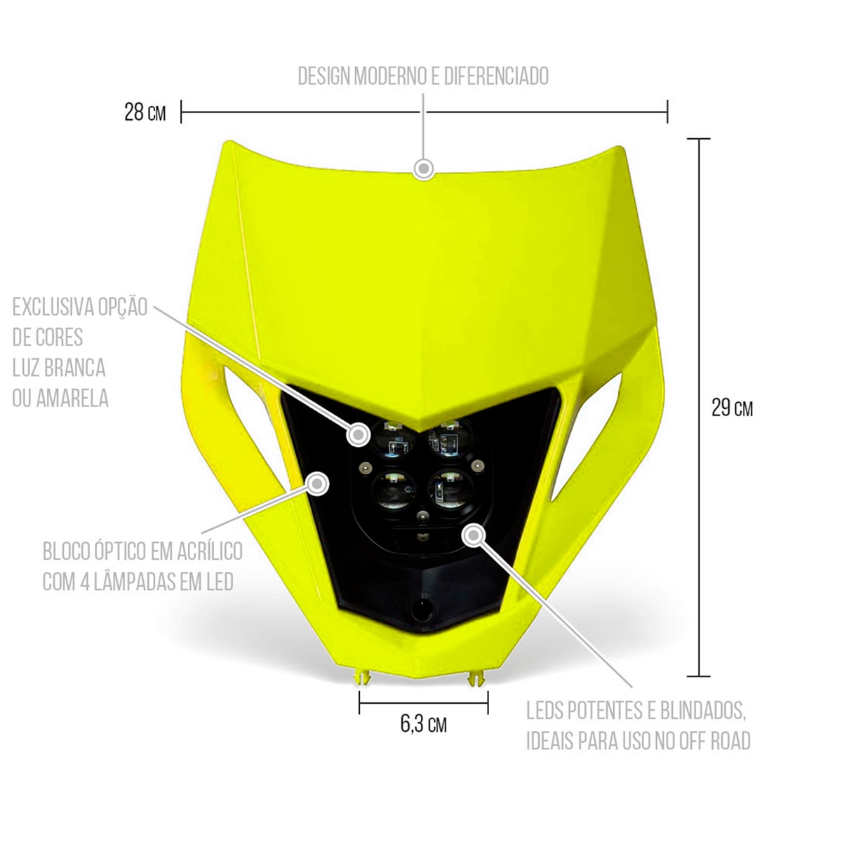 Farol Mxf 250 300 Ts Tsx Led Biker Amarelo Fluor
