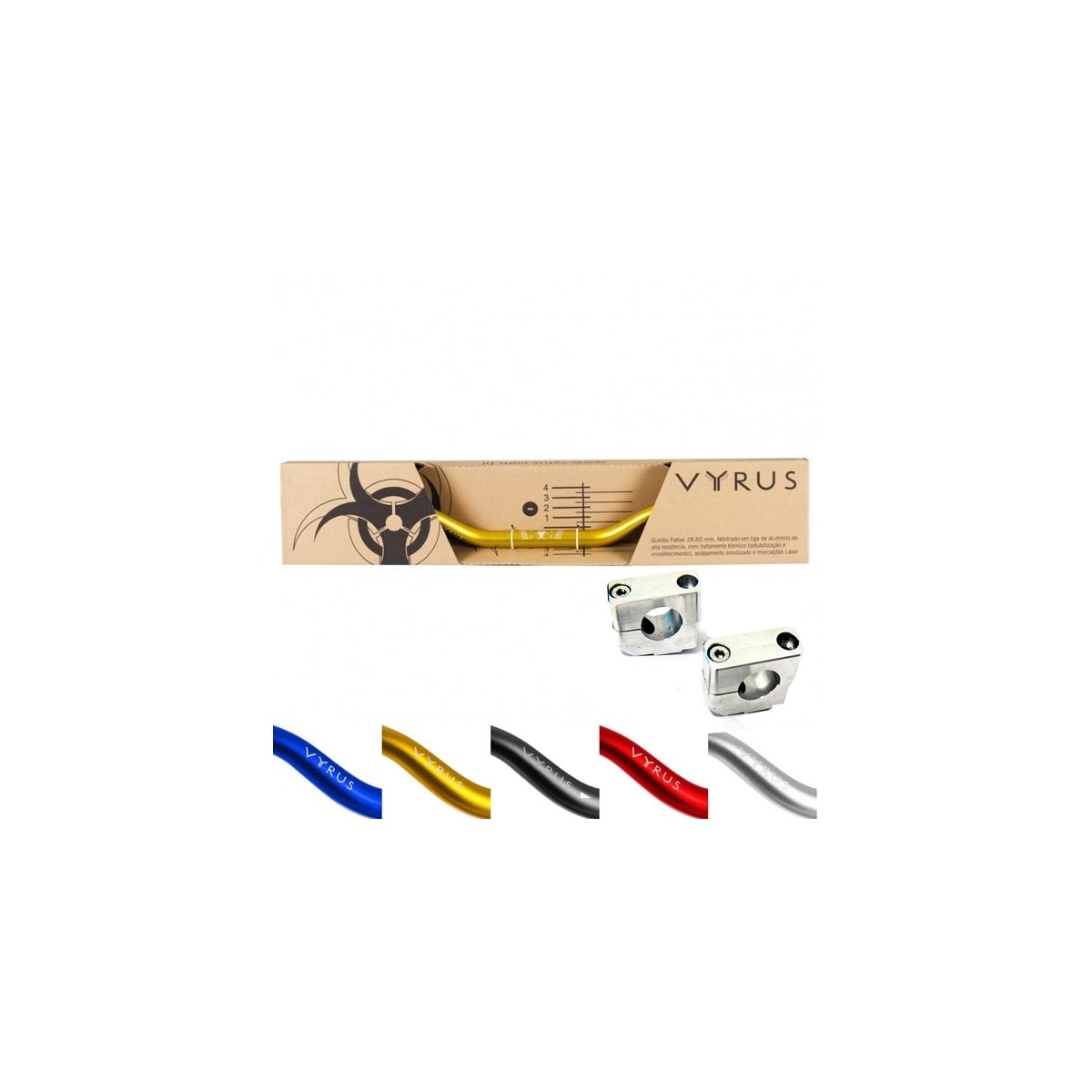 Segunda imagem do produto Guidão Vyrus Fat Bar 28mm Alto com Adaptador Azul