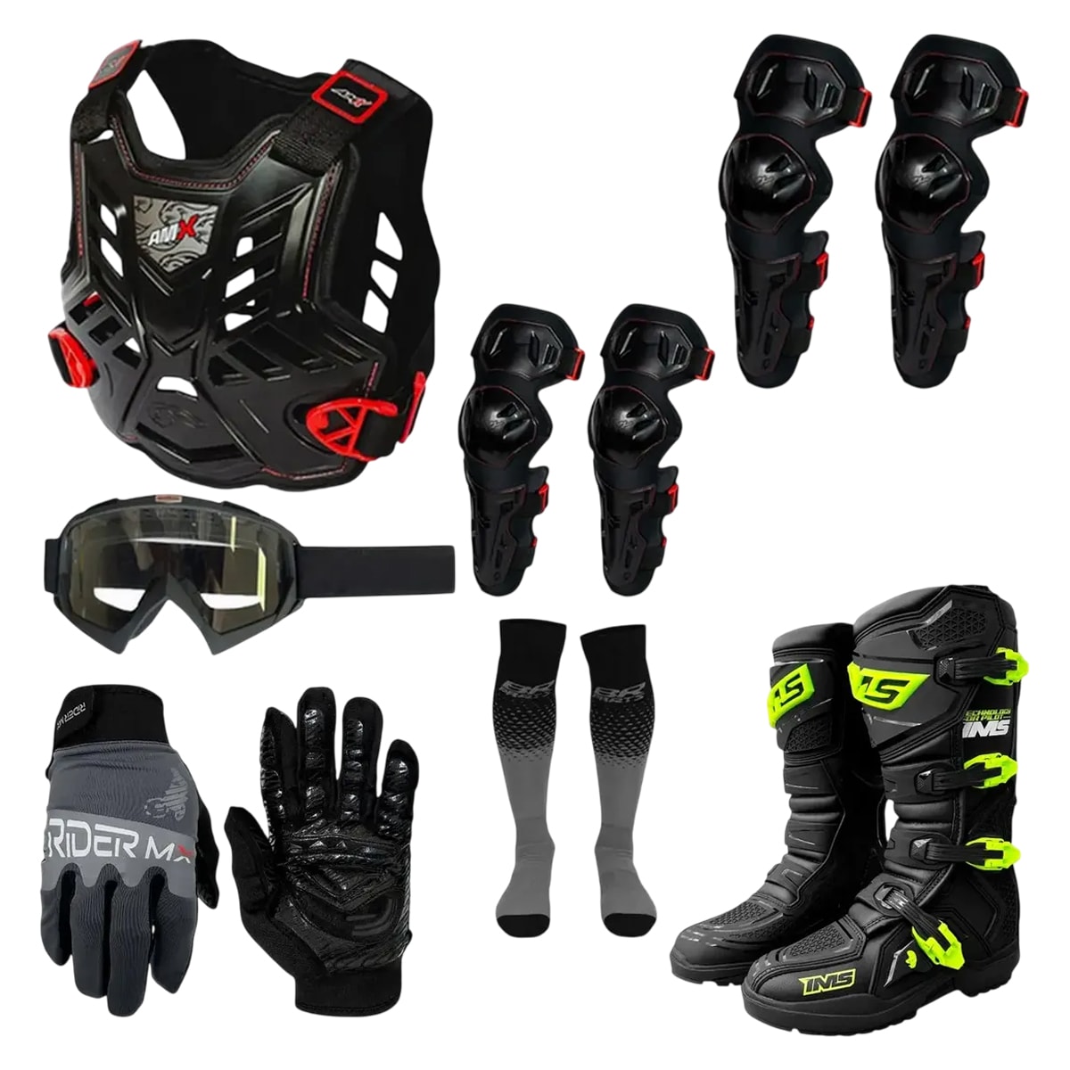 Kit Equipamento Proteção Trilha Motocross IMS Amx 7 Itens