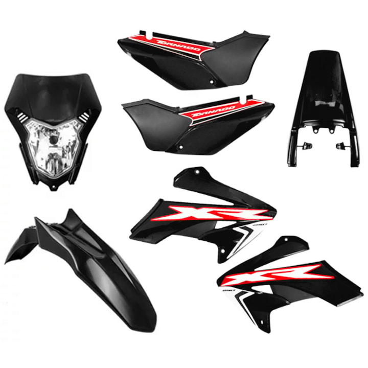 Kit Plástico Tornado Xr 250 com Farol Amx Sport Preto Amarelo