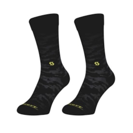 Meia Scott Trail Crew Cano Médio Camo Preto Amarelo