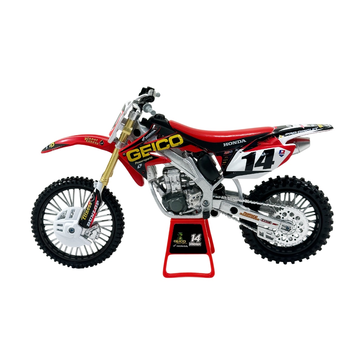 Segunda imagem do produto Miniatura Réplica Crf 450r Kevin Windham #14 NewRay Escala 1:12