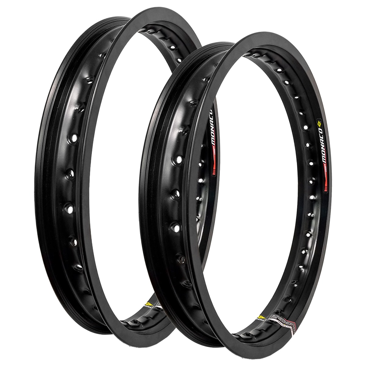 Par de Aros Monaco Dianteiro 21x70 - Traseiro 18x80 Mod. Original 36 Furos Preto