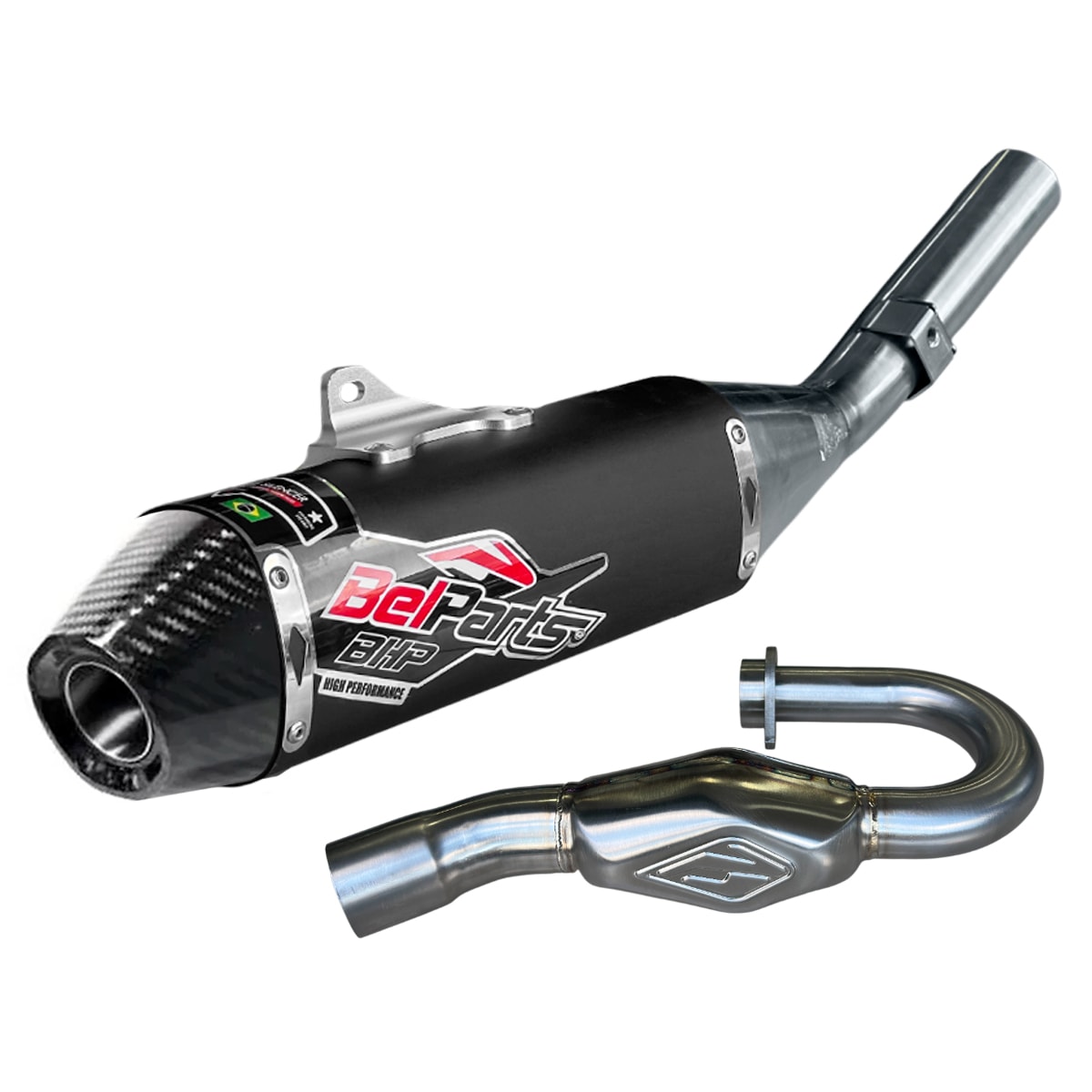 Ponteira e Curva de Escape Kxf 250 21/24 Belparts Bhp Pro Preto Carbon